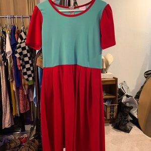 LuLaRoe Red and Teal Casual Dress